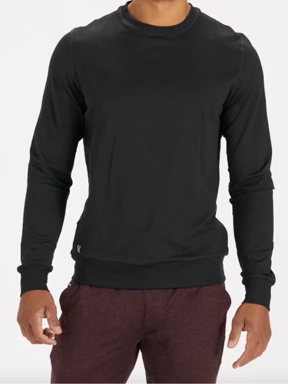 Vuori ponto performance crew long sleeve black heather zipper pocket medium